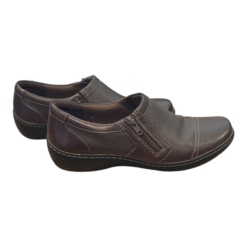 Clarks Collection Womens Brown Leather Zip Loafers Cap Toe Shoes Size 8 M
